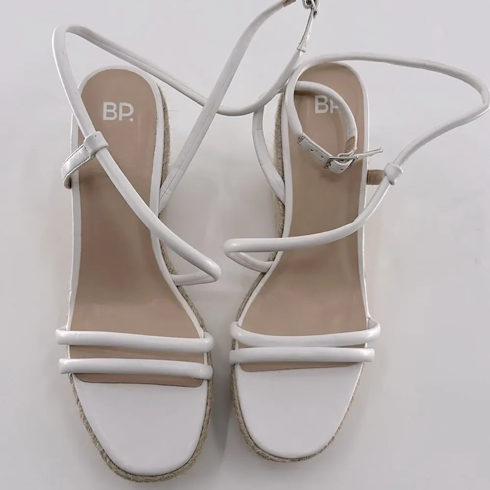 BP Cohan Espadrille Platform Wedge Straappy White Sandal